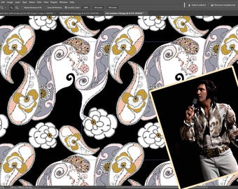 Molde para camisa estilo Elvis rosa com mangas bufantes, réplica dos anos 70, arquivo para impressão em tecido (Download Digital)