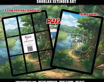 Arte para fichário expandido do Snorlax Pokémon, incluindo arte de parede, Vault X e tamanho padrão de carta, expositor de fichário TCG, download digital.