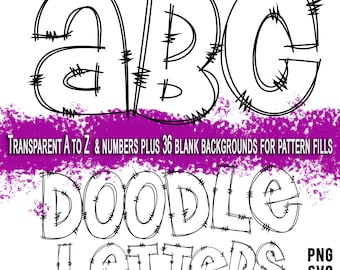Doodle Letters A-Z & NumbersTransparent Alphabet Pack Hand Drawn Customizable Design SVG PDF PNG T SHirts Mugs Phones Sublimation and more