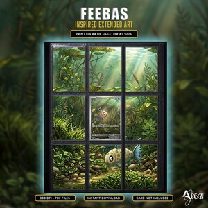 Página de carpeta de arte extendido de Feebas con 9 bolsillos más arte de pared para exhibición de Pokémon con chispas crecientes