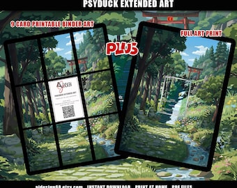 Arte para fichário expandido do Psyduck de Pokémon, com arte de parede, tamanho Vault X e padrão para cartas, expositor para fichário de TCG, download digital.