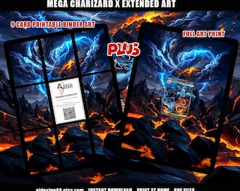 Mega Charizard X Pokemon Extended Binder Art Plus Wall Art, Vault X e tamanho padrão de carta, expositor de fichário TCG, download digital