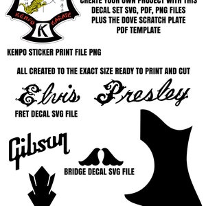 Elvis Gibson Gitaar Decal Set Patroon SVG PDF PNG Bestanden Exact Geschaalde Cut Decal Patroon Maak uw eigen replica Cricut gesneden bestanden