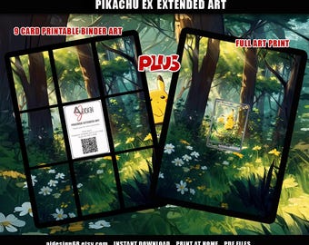 Pikachu ex Pokemon Extended Binder Art Plus Wall Art, Vault X e tamanho padrão de cartas, expositor de fichário TCG, download digital