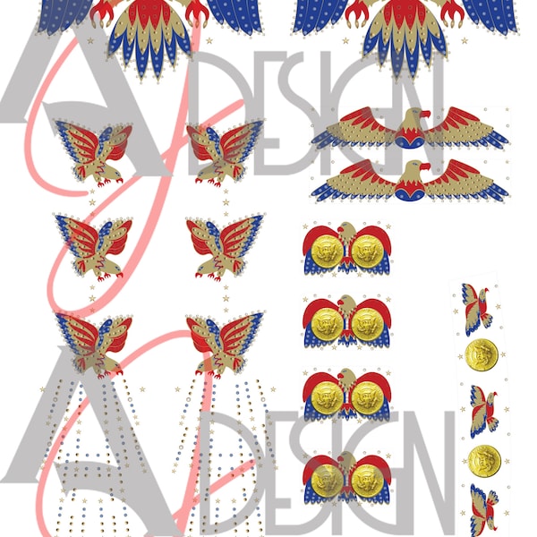 Elvis Eagle Jumpsuit & Belt Replica fabric print Embroidary Pattern PDF PNG Files Fully Scaled Jumpsuit Pattern