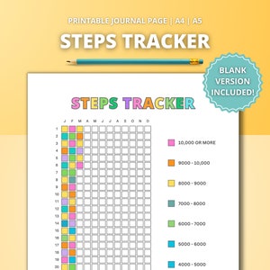 以下が含まれることがあります： 毎日歩数を追跡するためのカラフルなグリッドが付いた、印刷可能なステップトラッカーチャート。チャートは月に分けられており、4,000歩から10,000歩以上までのさまざまなステップ範囲に対応するカラーコードキーが含まれています。