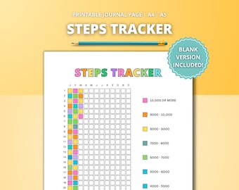 Pixel Step Tracker - Printable Page 2026 | Colouring in Bullet Journal Template | Steps Tracker | Daily Fitness Diary | Activity Tracker