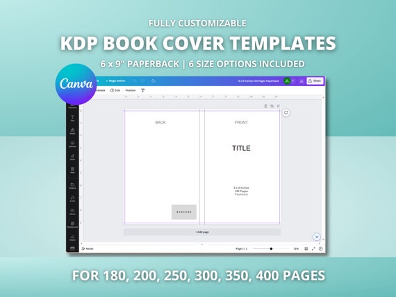6x9" KDP Book Cover Templates | 180, 200, 250, 300, 350, 400 Pages | Ready to Edit Canva | Amazon KDP Approved | Paperback size guide