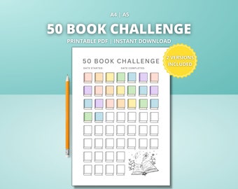 50 Book Reading Challenge 2026 | Reading Tracker Log | Colouring Book Tracker | A5 Bullet Journal Printable | Book Club Tracker | Book Chart