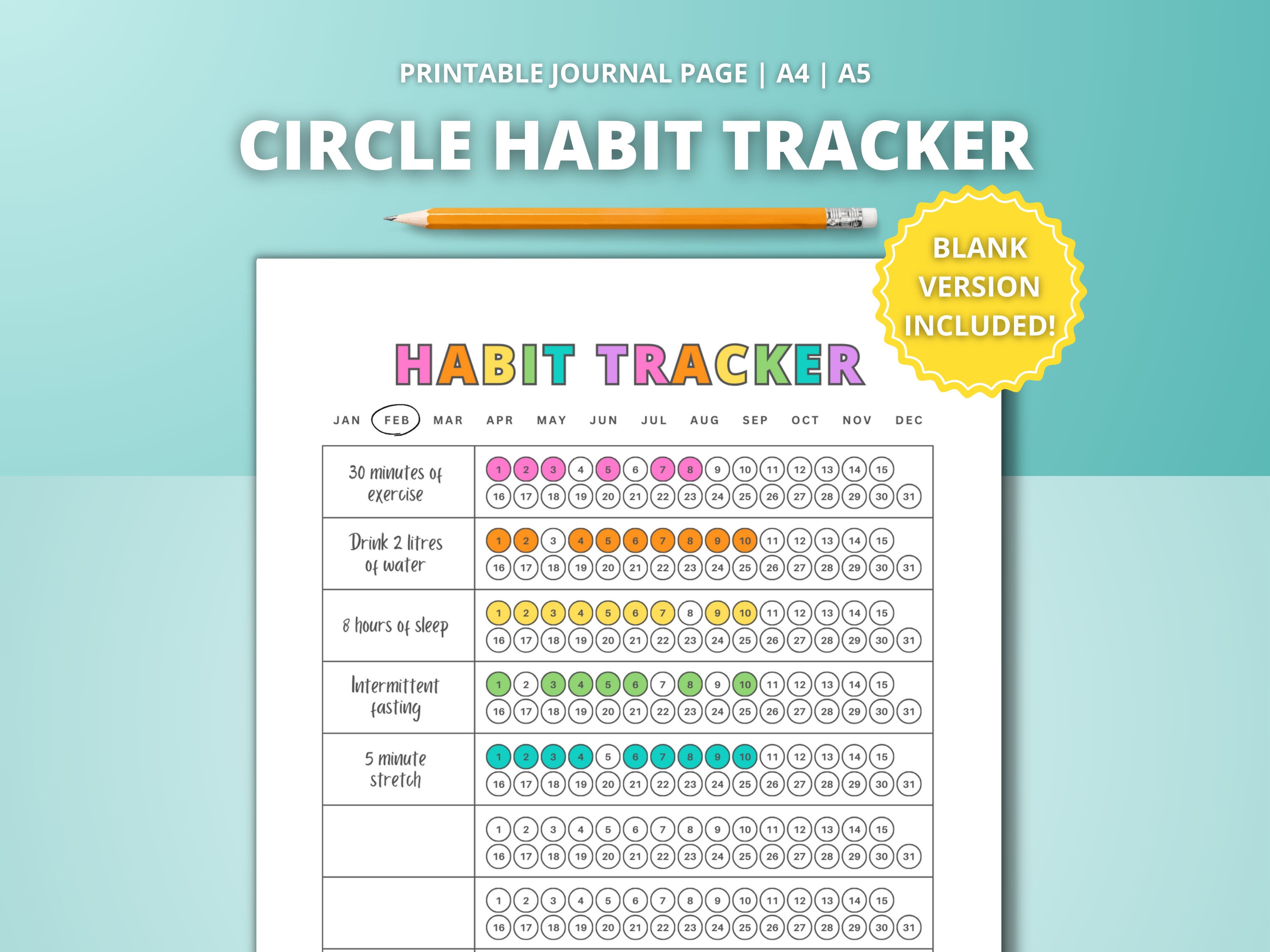Circle Habit Tracker - Printable Page 2026 | Colouring in Bullet ...