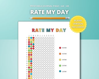 Circle Rate My Day Tracker - Printable Journal Page | Coloring in Bullet Journal Template | Daily Reflection Log | Yearly Pixel Tracker A5