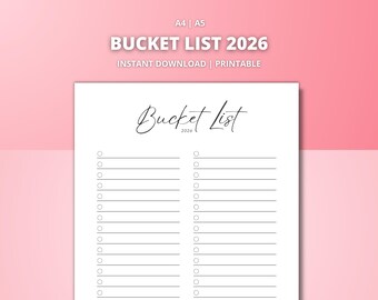 Bucket List Template | Yearly Goal Planner 2026 | Dream Life Planner | Travel Checklist | 2026 Bucketlist Printable | To Do List | A4 A5 PDF