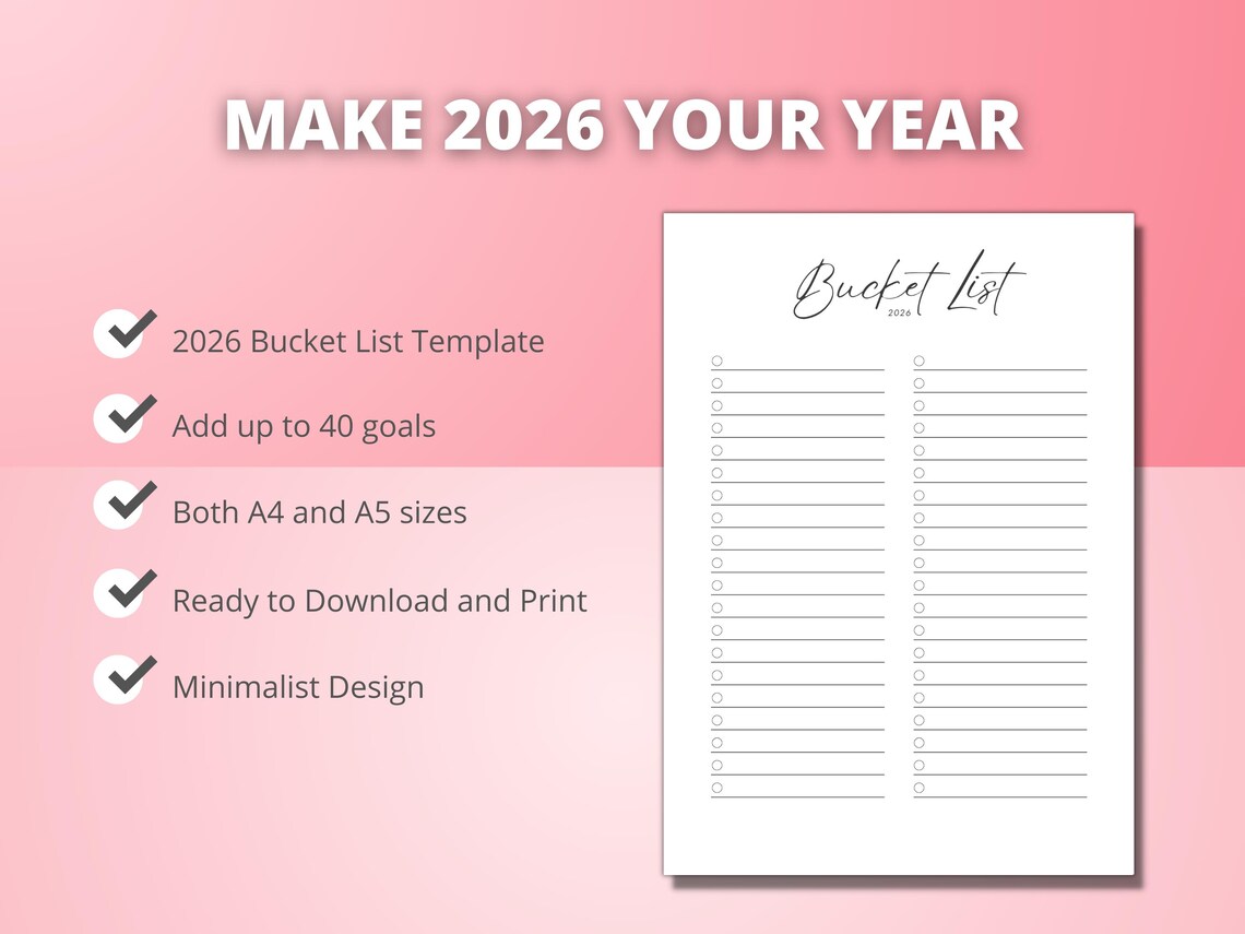 Bucket List Template | Yearly Goal Planner 2026 | Dream Life Planner ...
