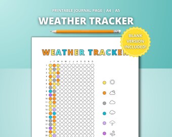 Circle Weather Tracker - Printable Journal Page | A5 Coloring in Bullet Journal Template | Daily Weather Log | Yearly Temperature Tracker A4