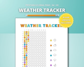 Circle Weather Tracker - Printable Page 2026 | A5 Colouring in Bullet Journal Template | Daily Weather Log | Yearly Temperature Tracker A4