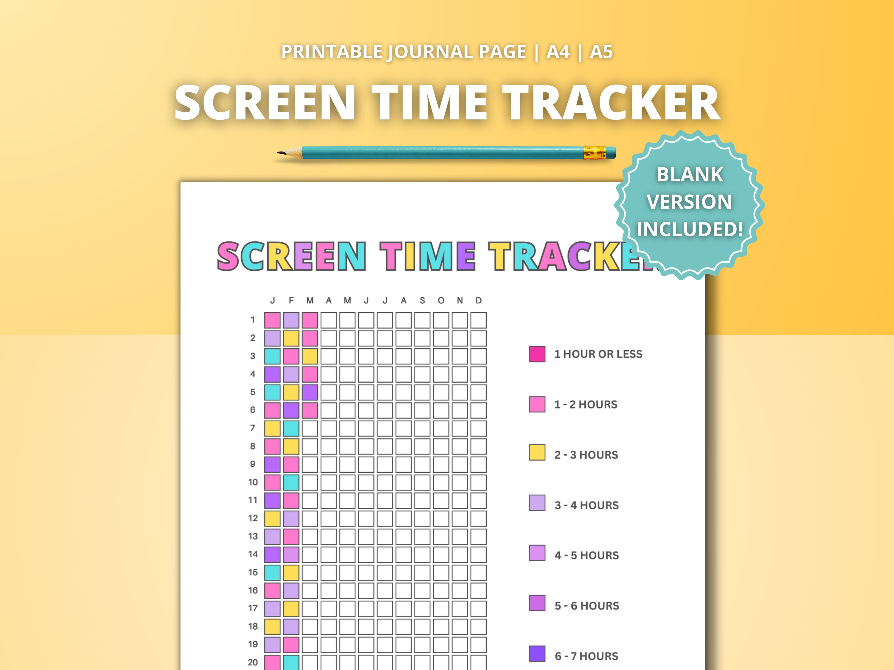 Pixel Screen Time Tracker - Printable Planner Page 2026 | Colouring in ...