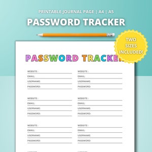 Password Tracker - Printable Journal Page | Coloring in Bullet Journal Template | Password Security Log | Password Manager | Login Tracker