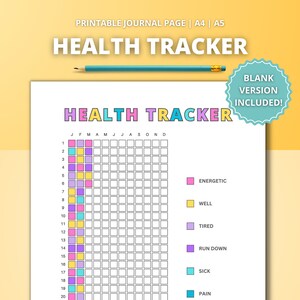 Pixel Health Tracker - Printable Page 2025 | Colouring in Bullet Journal Template | Year in Pixels | Wellbeing Journal | Mood Tracker