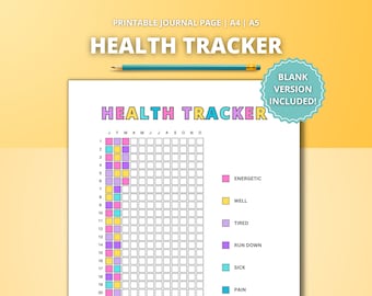 Pixel Health Tracker - Printable Page 2026 | Colouring in Bullet Journal Template | Year in Pixels | Wellbeing Journal | Mood Tracker