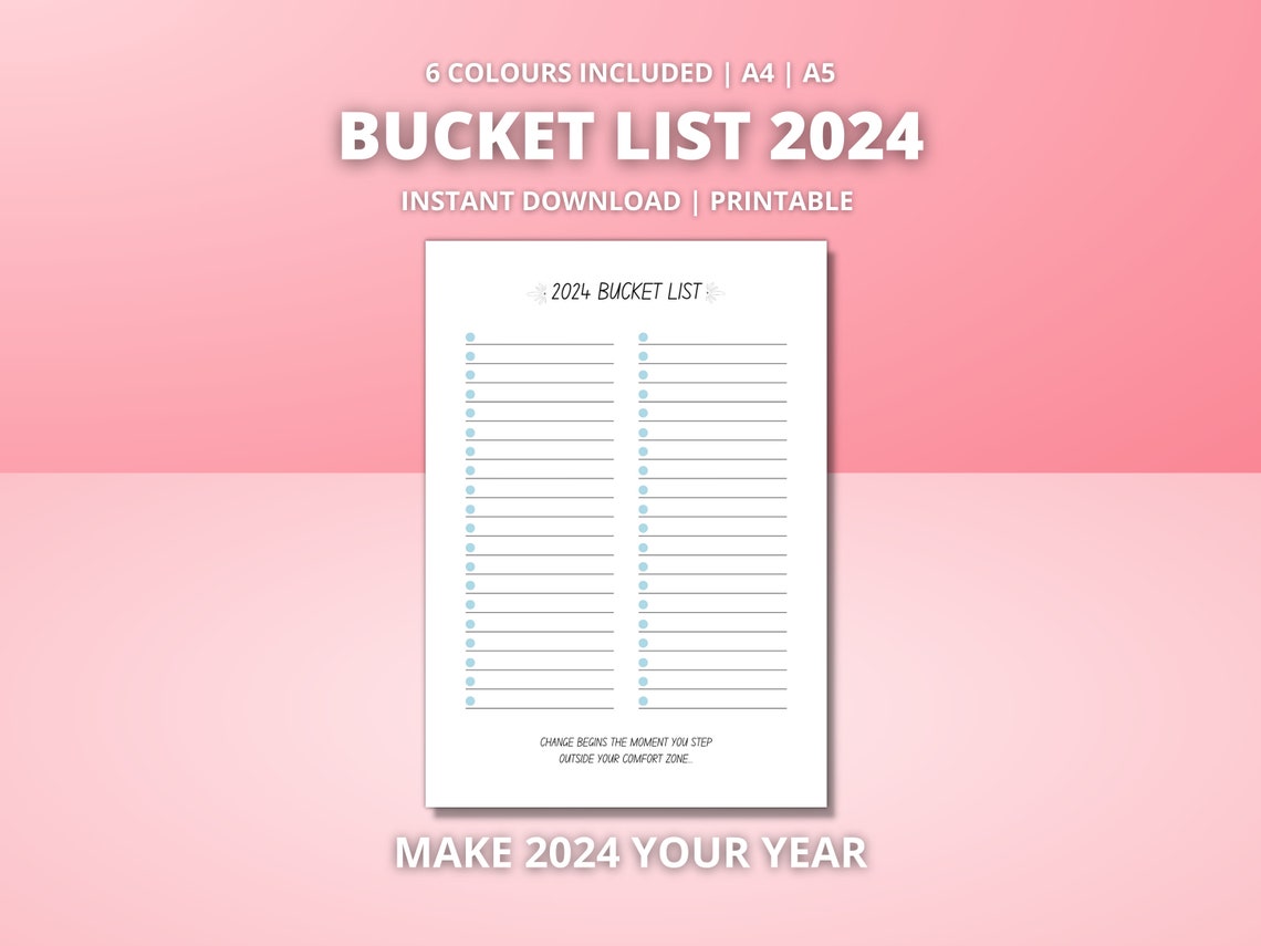 2024 Bucket List Printable Bucket List Template Dream Bucket List Goal