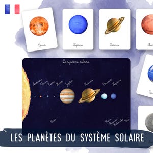 Cartes Montessori - Les planètes du système solaire - Français - Images classifiées -Aquarelle - IEF - Ecole à la maison