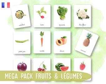 MEGA PACK Cartes Montessori - Fruits & légumes - Français - Images classifiées -Aquarelle - IEF - Ecole à la maison