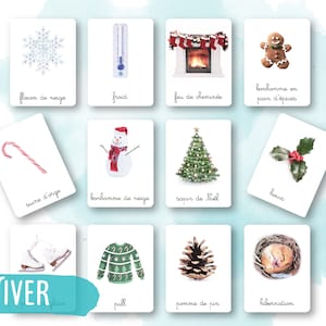 27 Montessori-Karten – Winter und Weihnachten – Französisch – klassifizierte Bilder – Aquarell – IEF – Homeschool