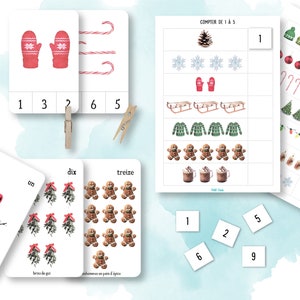 Learn to count Montessori activities - Winter - Kindergarten IEF - Numbering - Clip cards