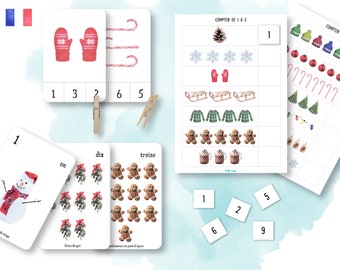 Learn to count Montessori activities - Winter - Kindergarten IEF - Numeration - Clip cards