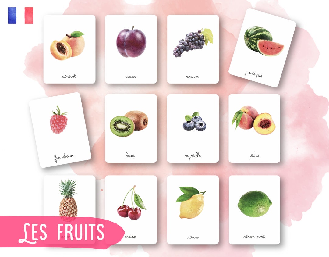 39 Montessori Cards - Fruits - French - Classified Images - Watercolor ...