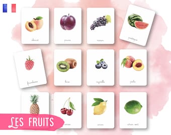 39 Cartes Montessori - Les fruits - Français - Images classifiées -Aquarelle - IEF - Ecole à la maison
