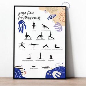 Yogahoudingen voor stressverlichting I Helpt bij het behandelen van stress en angst I Muurkunst, Yoga Figuur Poster, Afdrukbare Yoga Flow, Beginners, Digitale Print
