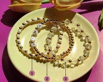 Personalized Gold Beaded Name Bracelet: Custom Crystal Jewelry