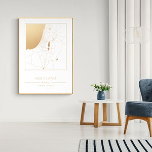 Mapa da Cidade Santa de Israel em um mapa rosa ou dourado em três estilos diferentes para decoração de casa.