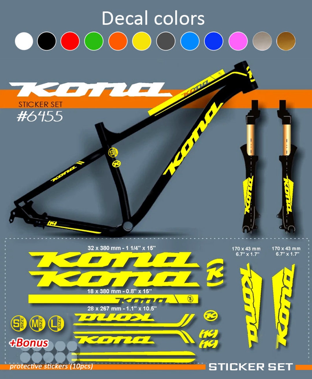 KONA Decal Stickers on Bike. Frame Set Fork. All Colors Are Etsy