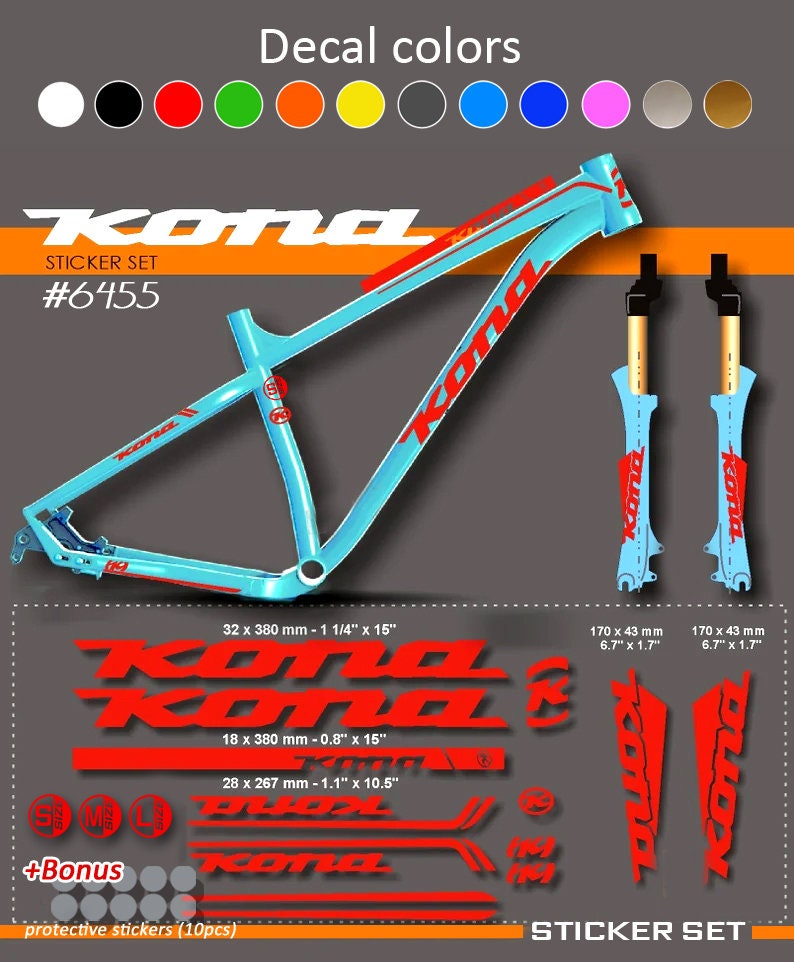 KONA Decal Stickers on Bike. Frame Set Fork. All Colors Are Etsy