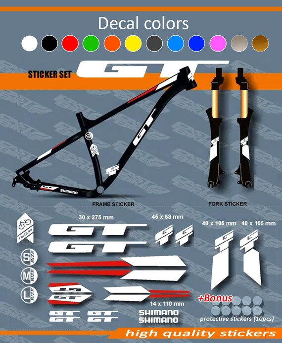 GT Decal Stickers on Bike. Frame Set Fork. All Colors Are Etsy