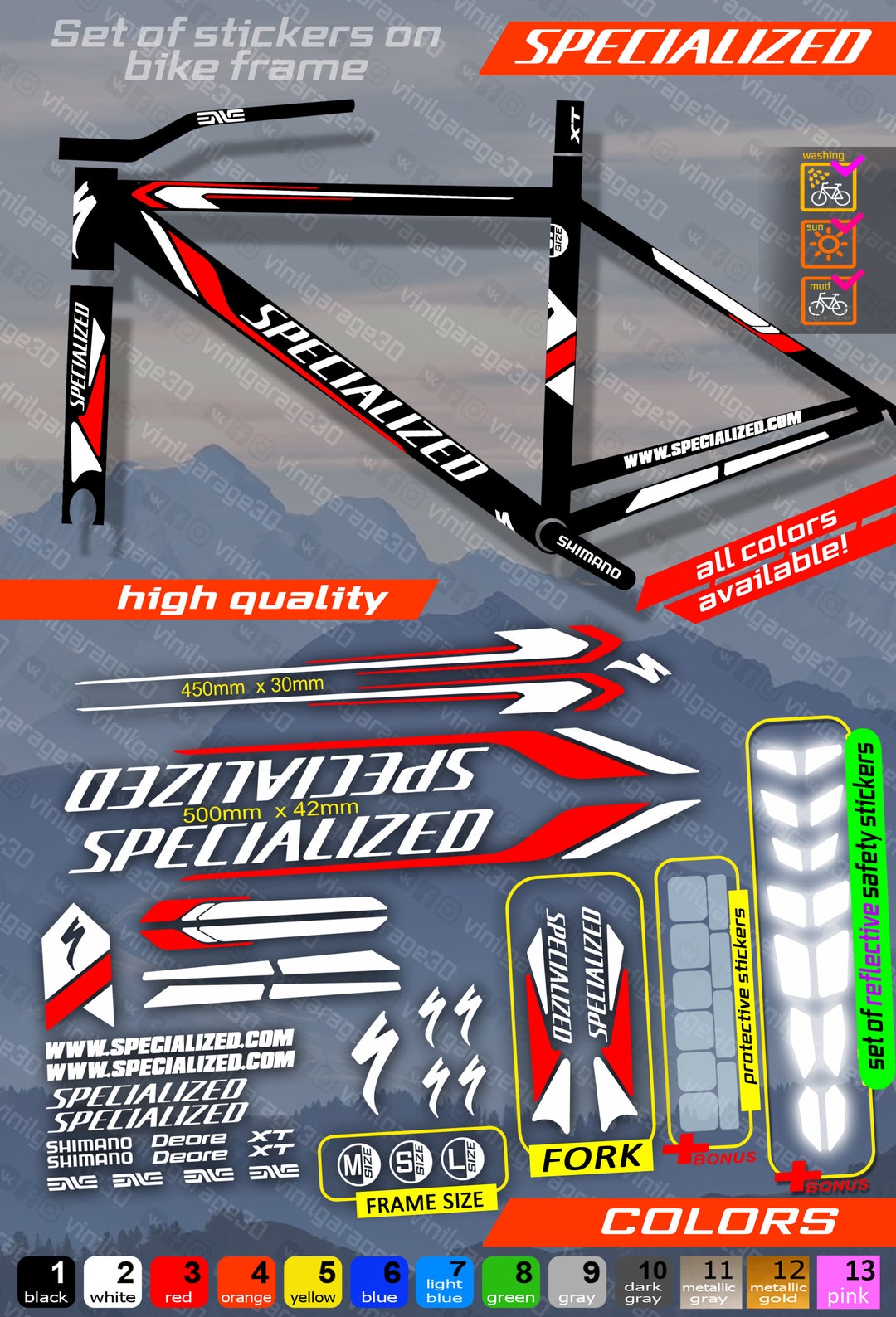 SPECIALIZED Decal Stickers on Bike. Frame Set Fork. All Etsy
