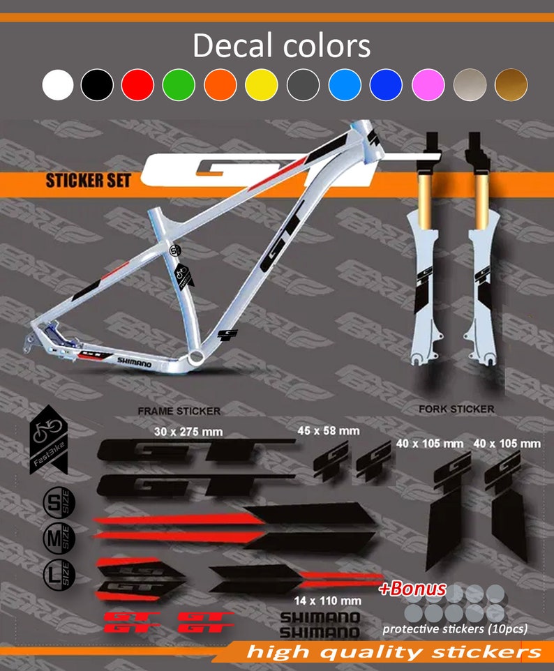 GT Decal Stickers on Bike. Frame Set Fork. All Colors Are Etsy