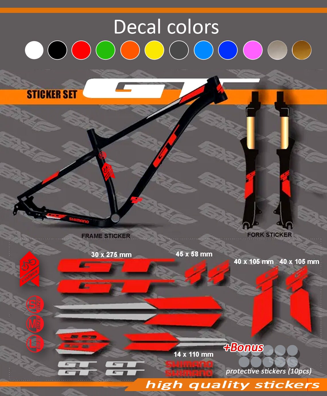 GT Decal Stickers on Bike. Frame Set Fork. All Colors Are Etsy