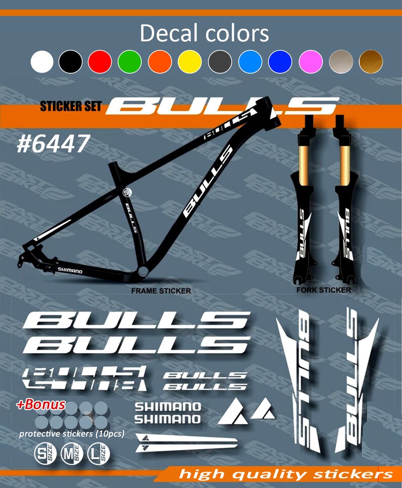 BULLS Decal Stickers on Bike. Frame Set Fork. All Colors Are Etsy