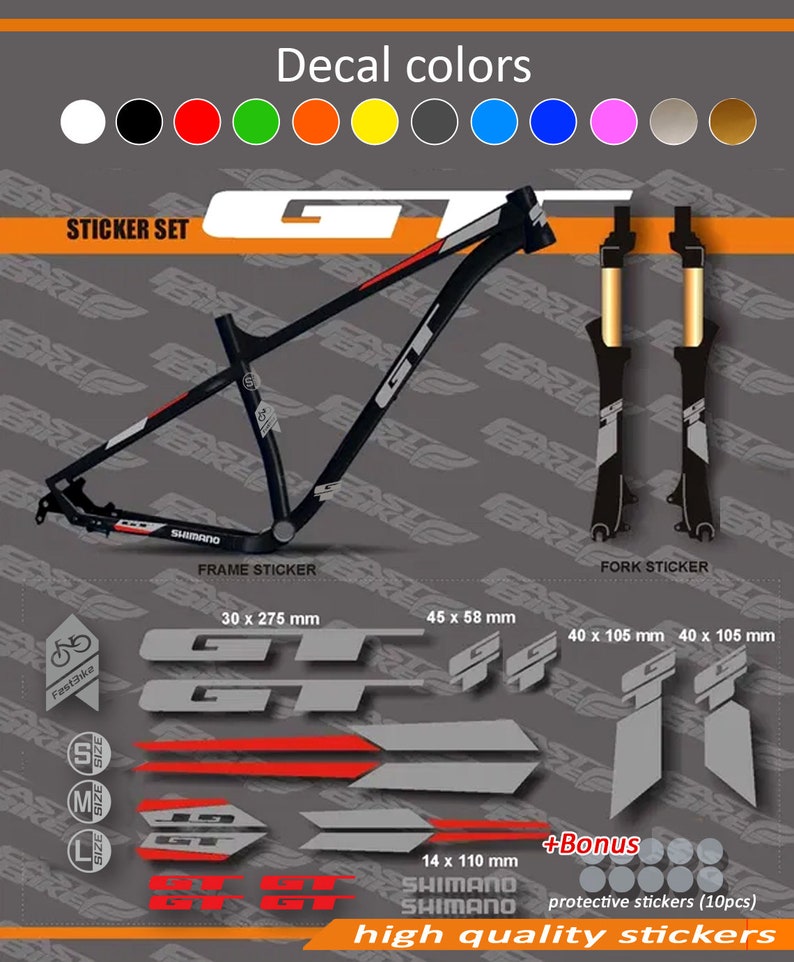 GT Decal Stickers on Bike. Frame Set Fork. All Colors Are Etsy