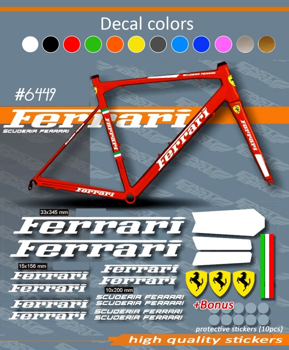 FERRARI Decal Stickers on Bike. Frame Set Fork. All Colors Etsy