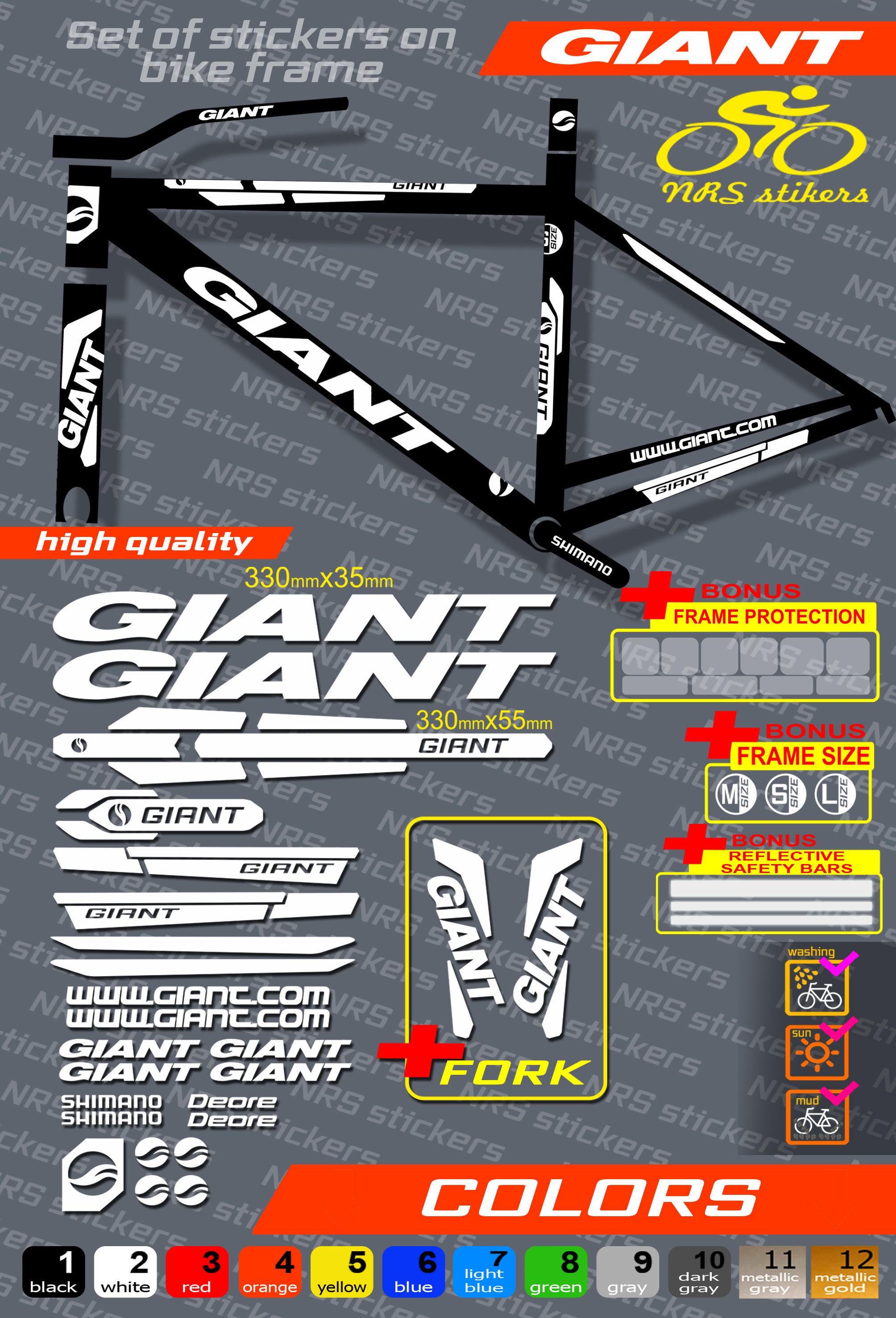 GIANT Bike Stickers Set fork. All Colors Are Available Etsy