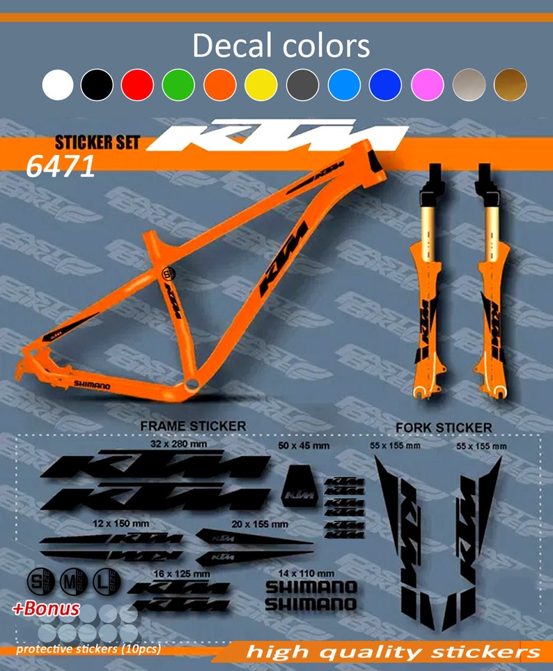 KTM Decal Stickers on Bike. Frame Set Fork. All Colors Are Etsy