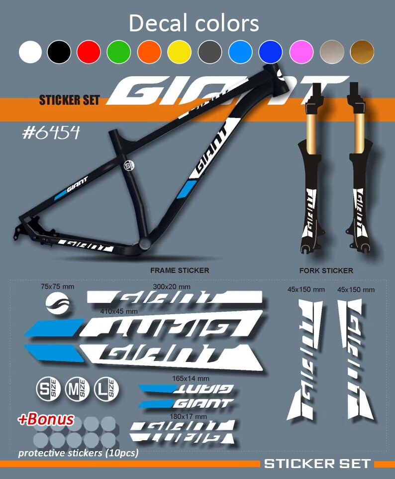 GIANT Decal Stickers on Bike. Frame Set Fork. All Colors Are Etsy UK