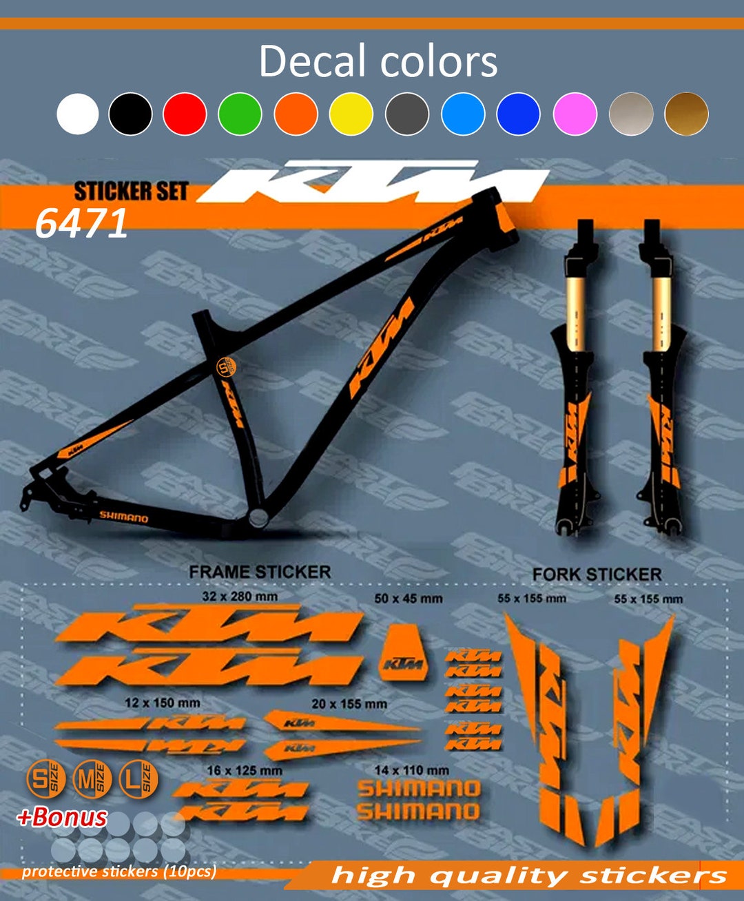 KTM Decal Stickers on Bike. Frame Set Fork. All Colors Are Etsy