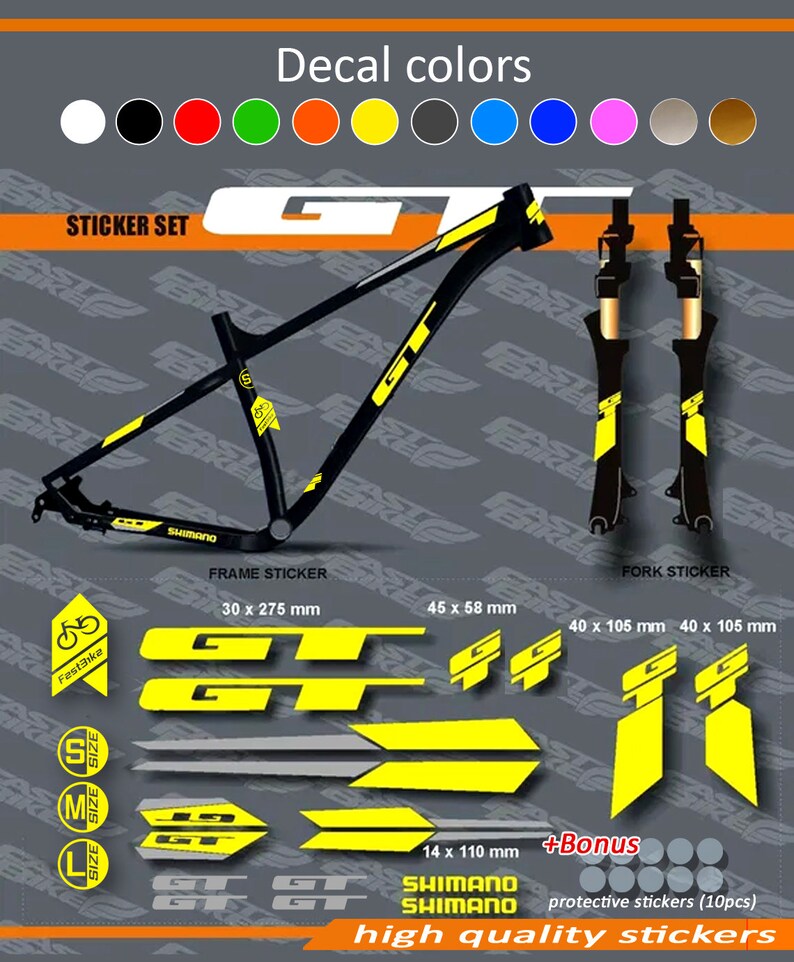 GT Decal Stickers on Bike. Frame Set Fork. All Colors Are Etsy
