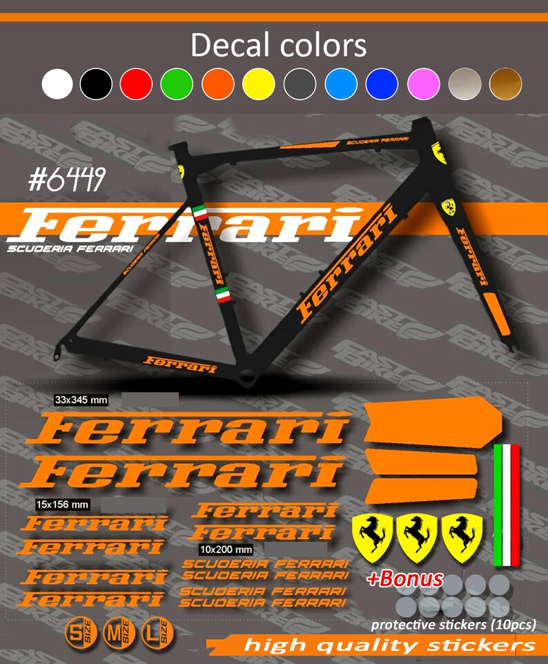 FERRARI Decal Stickers on Bike. Frame Set Fork. All Colors Etsy