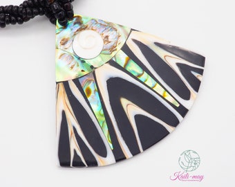 Mother of Pearl CORAL ABALONE SHIVA shell Handmade Pendant Necklace